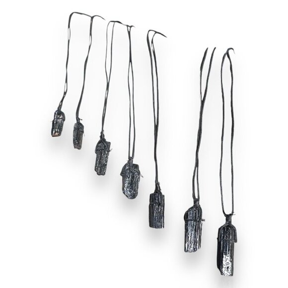 Black Tourmaline Natural Chunk Pendant Necklace w Velvet Cord 2.25" Size Crystal - Picture 6 of 11